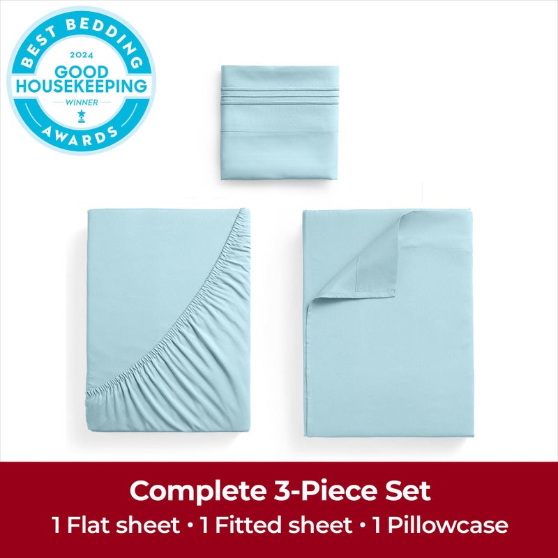 Mellanni Extra Deep Twin Sheets - 3 PC Iconic Collection Bedding - Hotel Luxury, Ultra Soft, Cooling Bed Sheets - Wrinkle, Fade, Stain Resistant (Twin, Aqua) - Image 4